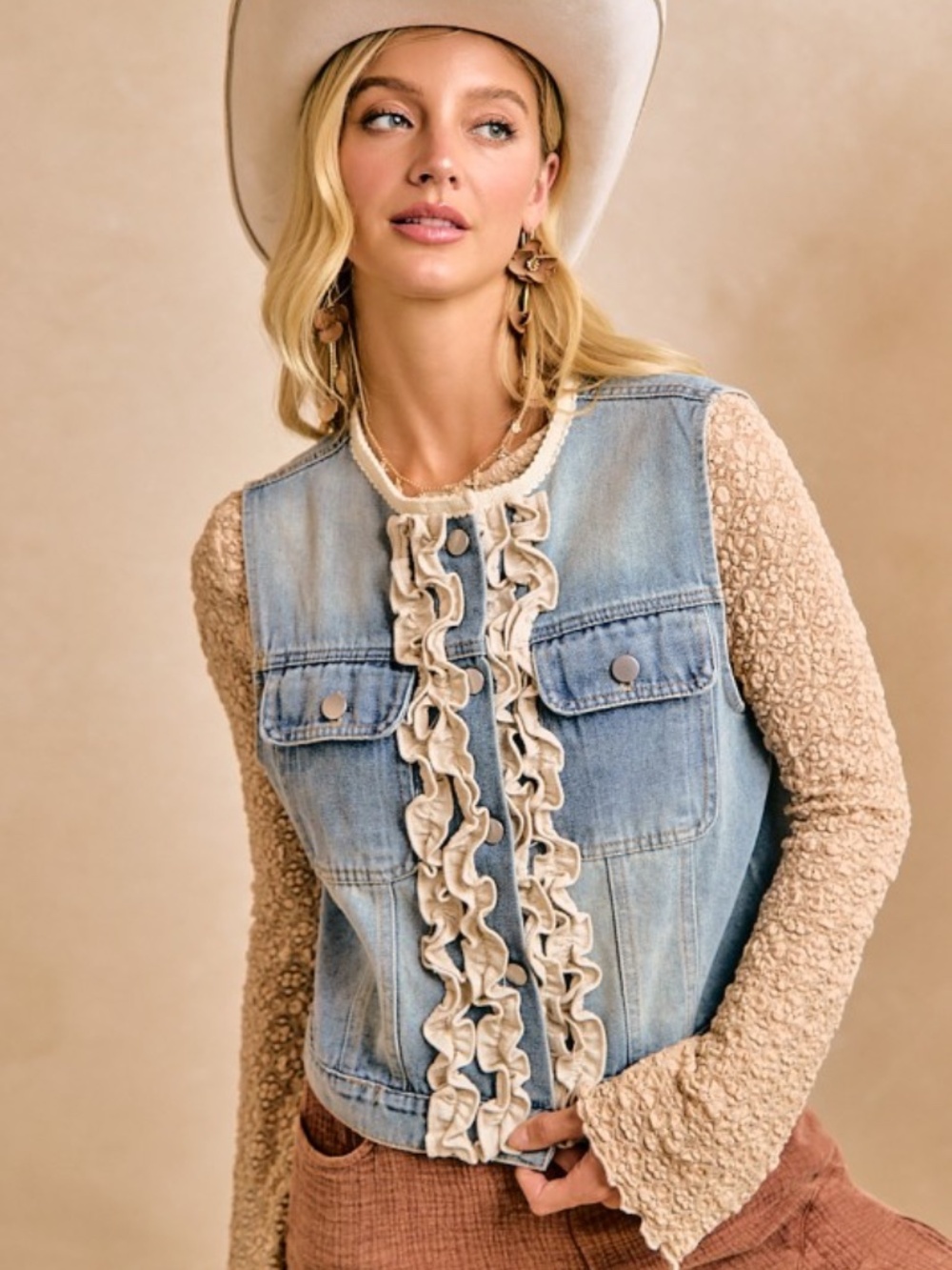 BiBi Washed Denim Ruffle Layering Vest - Picture 5 of 6